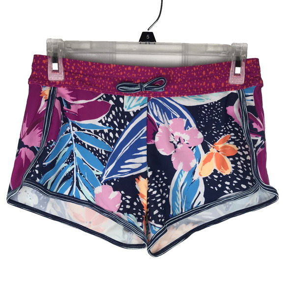 NWT Athleta Girl Cannonball 2.0 Swim Shorts Floral Polka Dot Purple Blue 14 XL - Picture 1 of 10